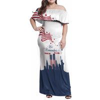 Patriot Day 911 Memorial Family Matching Off Shoulder Maxi Dress and Hawaiian Shirt American Flag and New York City Skyline Design - Wonder Print Shop