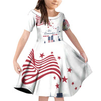 Patriot Day 911 Memorial Family Matching Off Shoulder Short Dress and Hawaiian Shirt American Flag and New York City Skyline Design - Wonder Print Shop