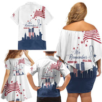 Patriot Day 911 Memorial Family Matching Off Shoulder Short Dress and Hawaiian Shirt American Flag and New York City Skyline Design - Wonder Print Shop