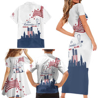 Patriot Day 911 Memorial Family Matching Short Sleeve Bodycon Dress and Hawaiian Shirt American Flag and New York City Skyline Design - Wonder Print Shop