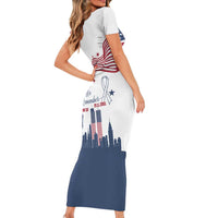 Patriot Day 911 Memorial Family Matching Short Sleeve Bodycon Dress and Hawaiian Shirt American Flag and New York City Skyline Design - Wonder Print Shop