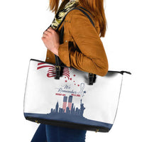 Patriot Day 911 Memorial Leather Tote Bag American Flag and New York City Skyline Design - Wonder Print Shop