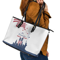 Patriot Day 911 Memorial Leather Tote Bag American Flag and New York City Skyline Design - Wonder Print Shop