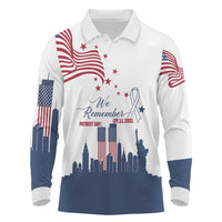 Patriot Day 911 Memorial Long Sleeve Polo Shirt American Flag and New York City Skyline Design - Wonder Print Shop