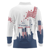 Patriot Day 911 Memorial Long Sleeve Polo Shirt American Flag and New York City Skyline Design - Wonder Print Shop