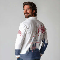Patriot Day 911 Memorial Long Sleeve Polo Shirt American Flag and New York City Skyline Design - Wonder Print Shop