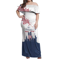 Patriot Day 911 Memorial Off Shoulder Maxi Dress American Flag and New York City Skyline Design - Wonder Print Shop