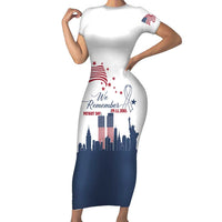 Patriot Day 911 Memorial Short Sleeve Bodycon Dress American Flag and New York City Skyline Design - Wonder Print Shop