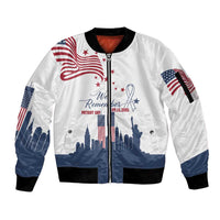Patriot Day 911 Memorial Sleeve Zip Bomber Jacket American Flag and New York City Skyline Design - Wonder Print Shop