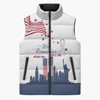 Patriot Day 911 Memorial Sleeveless Puffer Jacket American Flag and New York City Skyline Design - Wonder Print Shop