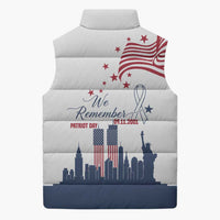 Patriot Day 911 Memorial Sleeveless Puffer Jacket American Flag and New York City Skyline Design - Wonder Print Shop