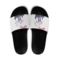 Patriot Day 911 Memorial Slide Sandals American Flag and New York City Skyline Design - Wonder Print Shop