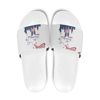 Patriot Day 911 Memorial Slide Sandals American Flag and New York City Skyline Design - Wonder Print Shop