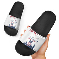 Patriot Day 911 Memorial Slide Sandals American Flag and New York City Skyline Design - Wonder Print Shop