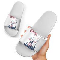 Patriot Day 911 Memorial Slide Sandals American Flag and New York City Skyline Design - Wonder Print Shop