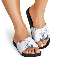 Patriot Day 911 Memorial Slide Sandals American Flag and New York City Skyline Design - Wonder Print Shop