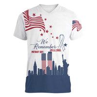 Patriot Day 911 Memorial Women V-Neck T-Shirt American Flag and New York City Skyline Design - Wonder Print Shop