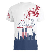Patriot Day 911 Memorial Women V-Neck T-Shirt American Flag and New York City Skyline Design - Wonder Print Shop