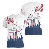 Patriot Day 911 Memorial Women V-Neck T-Shirt American Flag and New York City Skyline Design - Wonder Print Shop