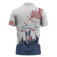 Patriot Day 911 Memorial Zipper Polo Shirt American Flag and New York City Skyline Design - Wonder Print Shop