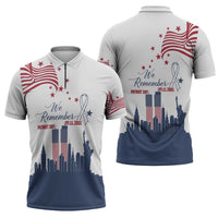 Patriot Day 911 Memorial Zipper Polo Shirt American Flag and New York City Skyline Design - Wonder Print Shop