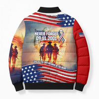 911 Memorial Patriot Day Bomber Puffer Jacket American Flag and Soldier Tribute Never Forget - Wonder Print Shop