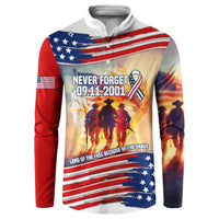 911 Memorial Patriot Day Button Sweatshirt American Flag and Soldier Tribute Never Forget - Wonder Print Shop