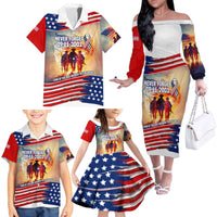 911 Memorial Patriot Day Family Matching Off The Shoulder Long Sleeve Dress and Hawaiian Shirt American Flag and Soldier Tribute Never Forget - Wonder Print Shop