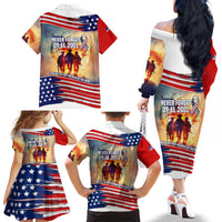 911 Memorial Patriot Day Family Matching Off The Shoulder Long Sleeve Dress and Hawaiian Shirt American Flag and Soldier Tribute Never Forget - Wonder Print Shop