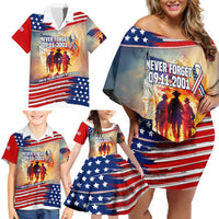 911 Memorial Patriot Day Family Matching Off Shoulder Short Dress and Hawaiian Shirt American Flag and Soldier Tribute Never Forget - Wonder Print Shop
