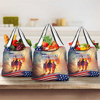 911 Memorial Patriot Day Grocery Bag American Flag and Soldier Tribute Never Forget - Wonder Print Shop