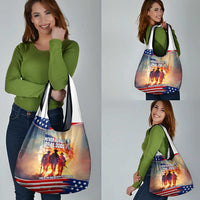 911 Memorial Patriot Day Grocery Bag American Flag and Soldier Tribute Never Forget - Wonder Print Shop