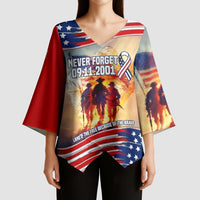 911 Memorial Patriot Day Kimono Sleeve Blouse American Flag and Soldier Tribute Never Forget - Wonder Print Shop