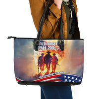 911 Memorial Patriot Day Leather Tote Bag American Flag and Soldier Tribute Never Forget - Wonder Print Shop