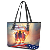 911 Memorial Patriot Day Leather Tote Bag American Flag and Soldier Tribute Never Forget - Wonder Print Shop