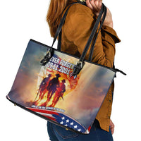 911 Memorial Patriot Day Leather Tote Bag American Flag and Soldier Tribute Never Forget - Wonder Print Shop