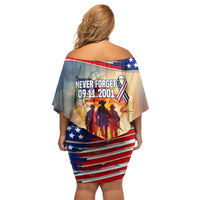 911 Memorial Patriot Day Off Shoulder Short Dress American Flag and Soldier Tribute Never Forget - Wonder Print Shop