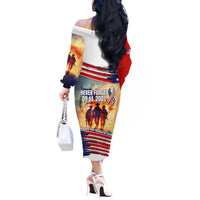 911 Memorial Patriot Day Off The Shoulder Long Sleeve Dress American Flag and Soldier Tribute Never Forget - Wonder Print Shop