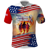 911 Memorial Patriot Day Polo Shirt American Flag and Soldier Tribute Never Forget - Wonder Print Shop