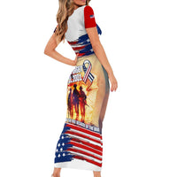 911 Memorial Patriot Day Short Sleeve Bodycon Dress American Flag and Soldier Tribute Never Forget - Wonder Print Shop