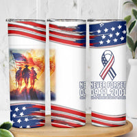 911 Memorial Patriot Day Skinny Tumbler American Flag and Soldier Tribute Never Forget - Wonder Print Shop