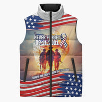 911 Memorial Patriot Day Sleeveless Puffer Jacket American Flag and Soldier Tribute Never Forget - Wonder Print Shop