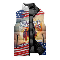 911 Memorial Patriot Day Sleeveless Puffer Jacket American Flag and Soldier Tribute Never Forget - Wonder Print Shop