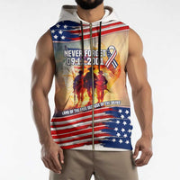 911 Memorial Patriot Day Sleeveless Zip Hoodie American Flag and Soldier Tribute Never Forget - Wonder Print Shop