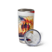 911 Memorial Patriot Day Tumbler Cup American Flag and Soldier Tribute Never Forget - Wonder Print Shop