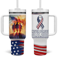911 Memorial Patriot Day Tumbler With Handle American Flag and Soldier Tribute Never Forget - Wonder Print Shop