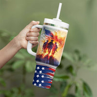 911 Memorial Patriot Day Tumbler With Handle American Flag and Soldier Tribute Never Forget - Wonder Print Shop