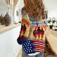 911 Memorial Patriot Day Women Casual Shirt American Flag and Soldier Tribute Never Forget - Wonder Print Shop