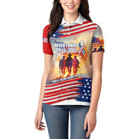 911 Memorial Patriot Day Women Polo Shirt American Flag and Soldier Tribute Never Forget - Wonder Print Shop