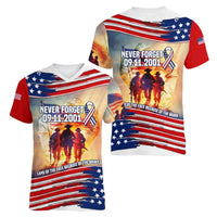 911 Memorial Patriot Day Women V-Neck T-Shirt American Flag and Soldier Tribute Never Forget - Wonder Print Shop